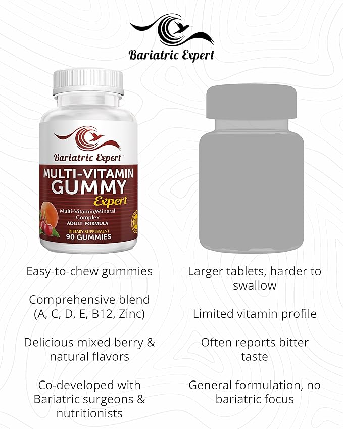 Bariatric Expert Multivitamin Gummies – Fast-Melting Dietary Supplement for Adults Post-Gastric Sleeve and Bypass, Nutritionist Recommended, 90 Count