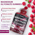 Magnesium Glycinate Gummies 400mg, Chewable Sugar Free Magnesium Supplement with Magnesium Glycinate, Magnesium Malate and Protein for Sleep, Relaxation, Brain & Muscle - Vegan (60 Count, Raspberry)