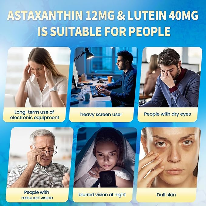 14-in-1 Astaxanthin 12mg & Lutein 40mg with Zeaxanthin Supplements, 18 Month Supply, Fresh Microalgae Source, Supports Eye, Skin, Antioxidant, Joint, Circulatory Health, Non-GMO, Gluten Free, 3 Bag