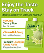 Melon Protein Shake, 15g Protein & 7g High Fiber, Low Sugar, Keto-Friendly Meal Replacement powder with Cookie Crunch & Oat Crunch Balls (7 Packs, 1.41 oz Each)