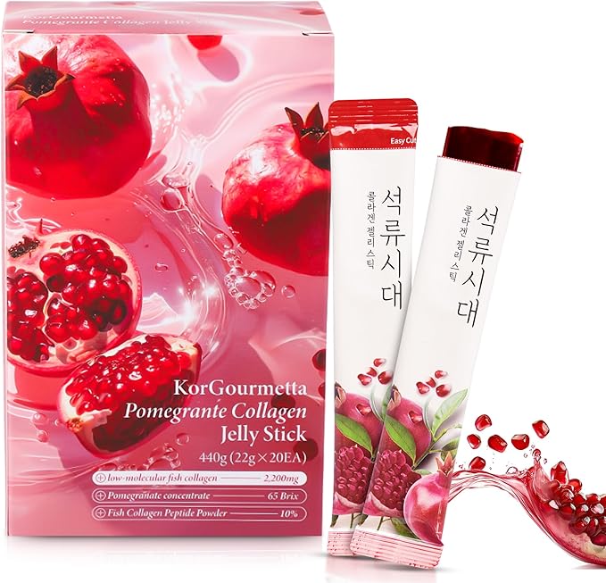 | Pomegranate Collagen Stick – 20 Sticks, 0.77oz(22g) | Korean Fruit Extract, Daily Beauty Supplement, No Sugar Added, Portable On-the-Go Sticks | 석류 콜라겐 스틱