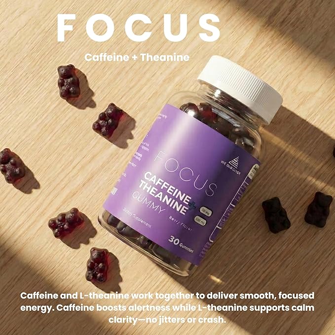 Caffeine and L-Theanine Gummies, Berry Flavor – Smooth Energy and Calm Focus with 50mg Caffeine and 100mg L-Theanine per Gummy; Clean, Crash-Free Energy Gummies for Work, Study & Daily Productivity
