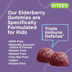 Viteey Sambucus Elderberry for Kids Immune Support Supplements with Zinc & Vitamin C - 3-1 Immune Booster - Vegen, Gelatin Free, Gluten Free, GMO Free - Tasty Chewable Berry Flavored Gummy