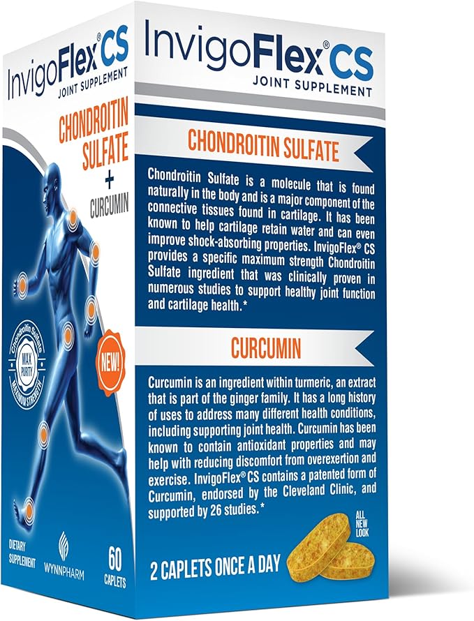 INVIGOFLEX® CS - Chondroitin Sulfate with Turmeric Curcumin Non GMO for Knee, Hand, Back & Hip Premium Joint Supplement