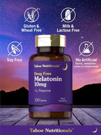 Tahoe Nutritionals Melatonin 10mg | 150 Tablets | with L-Theanine | 100% Drug Free Aid | Vegetarian, Non-GMO, Gluten Free Supplement