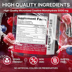 Creatine Monohydrate Gummies 5000 mg – Vegan, Sugar-Free Pre Workout Creatine for Men & Women – Raspberry & BlackBerry Flavored Chewable Creatine Monohydrate, 120 Gummies (30-Day Supply)