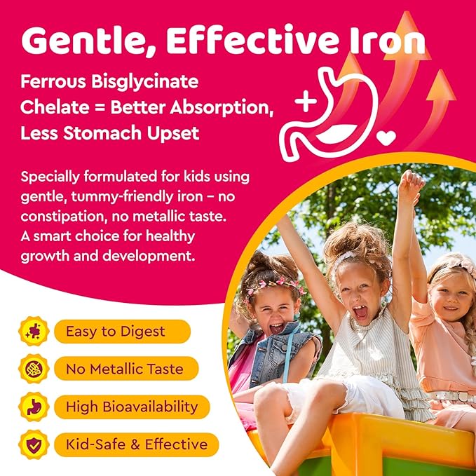 Iron Supplement Gummies for Kids, Kids Multivitamin with Iron Gummies - Zinc, Vitamin B Complex, A, C, D3, B12, Folate for Blood Builder & Energy Support, Iron Deficiency, Vegan Mixed Berry 60ct