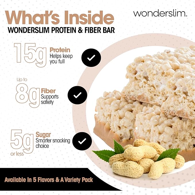 Wonderslim High Fiber Protein Bars, Fluffy Nutter | 15g Protein, 7g Fiber | Low Sugar, Low Carb | Healthy Indulgence | Satisfying, Supports Energy & On-the-Go Convenience, 7 Pack