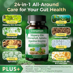 GREENPEOPLE Digestive Enzymes for Women & Men - Gentle Gut Health & Cleanse Capsule with Slippery Elm, Chlorophyll, Spirulina, Probiotics Complex - Complete Sensitive Gut Supplement 60 Ct 30 Days Use