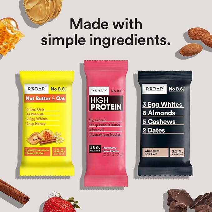 RXBAR High Protein Bars, Gluten Free, Protein Snacks, Strawberry Peanut Butter, 25.3oz Box (12 Bars)