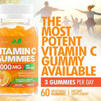 Vitamin C Gummies 1000mg – Chewable Multivitamin for Adults & Kids with Zinc for Immune & Collagen Support – Maximum Strength, Natural Orange Flavor – Gluten Free, Non-GMO, Vegetarian – 60 Gummies
