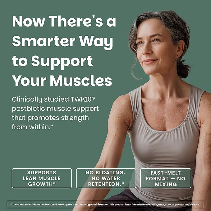 EZ Melts VitalMuscle Dissolvable Tablets - Supports Strength, Lean Growth, Recovery for Men & Women - Clinically Studied TWK10 Postbiotic - Gentle on the Stomach - Non-GMO & Vegan - 60 Tablets