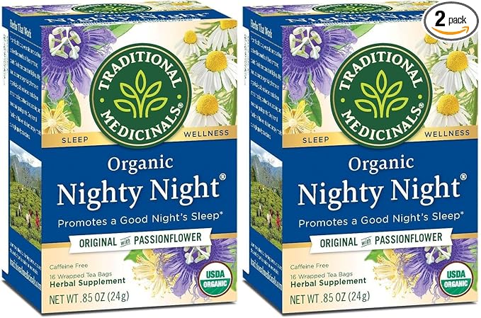 Traditional Medicinals Organic Nighty Night with Passionflower Herbal Tea, Promotes a Good Night’s Sleep, (Pack of 2) - 16 Tea Bags