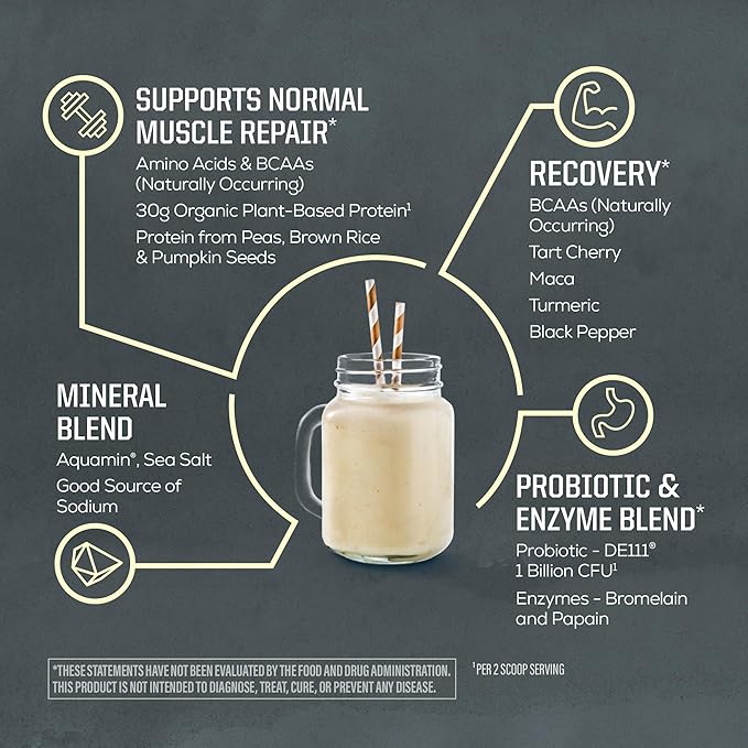 Sunwarrior Organic Plant Based Protein Powder | Vegan Organic Protein Powder with BCAA Amino Acids Plus Recovery Minerals & Botanicals | Non-GMO Soy Dairy & Gluten Free (Vanilla, 20 Servings)