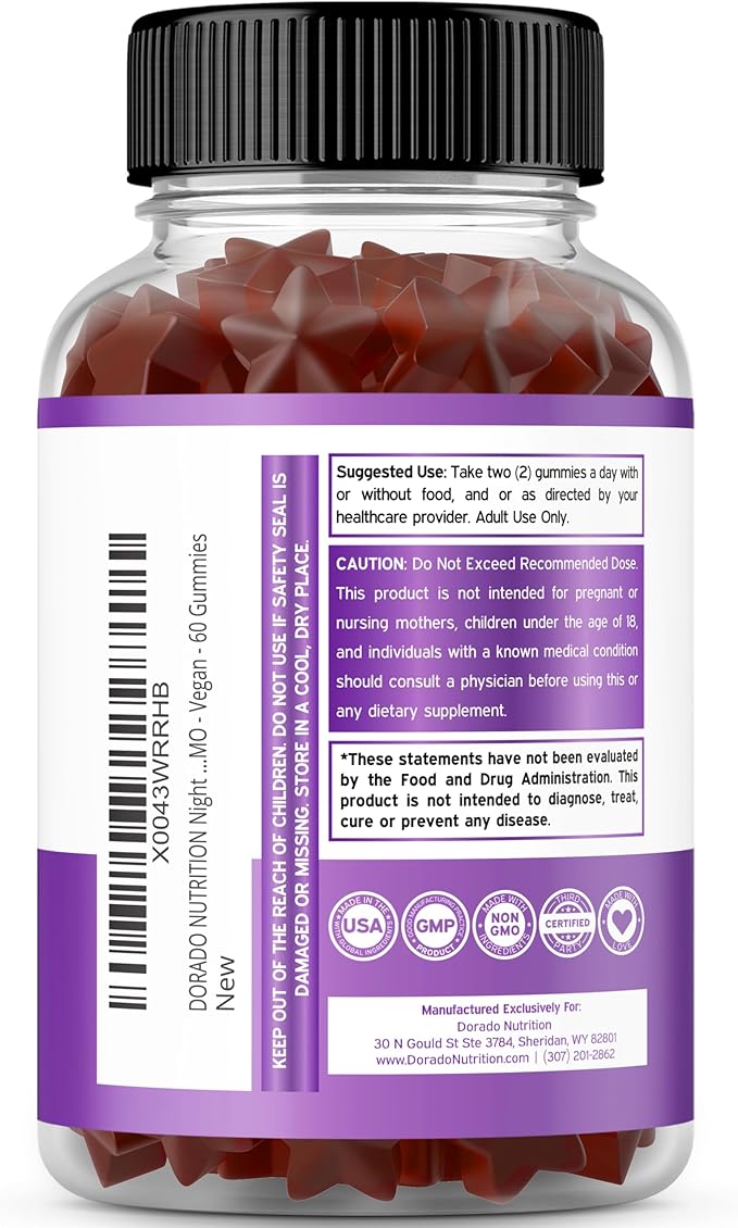 Night Time Fat Burner Gummies (60 Count) Weight Loss & Metabolism - Sugar-Free - Delicious Raspberry Flavored Melatonin Supplement Gummies - Vegan Safe - Third Party Tested - Made in USA