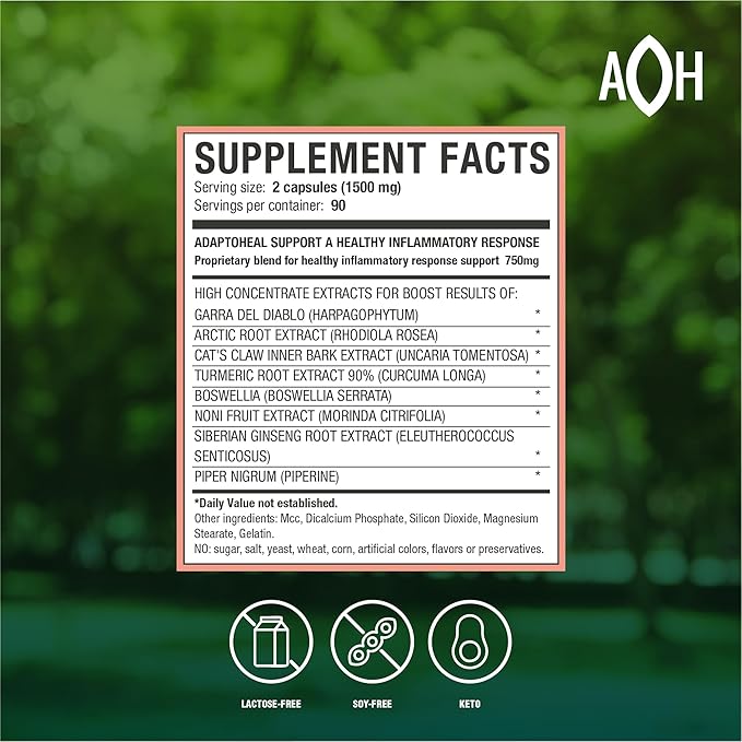 ADAPTOHEAL Inflammoff - Adaptogenic Supplement Designed to Support Joint, Muscle and Tissue Inflammation Naturally, 8 Highly Concentrated extracts with Turmeric and Rhodiola rosea (90 Capsules)