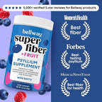 Bellway Super Fiber Powder + Fruit, Sugar Free Organic Psyllium Husk Powder Fiber Supplement for Regularity, Bloating Relief & Digestive Health, Plant-Based, Wild Berry (50 Servings)