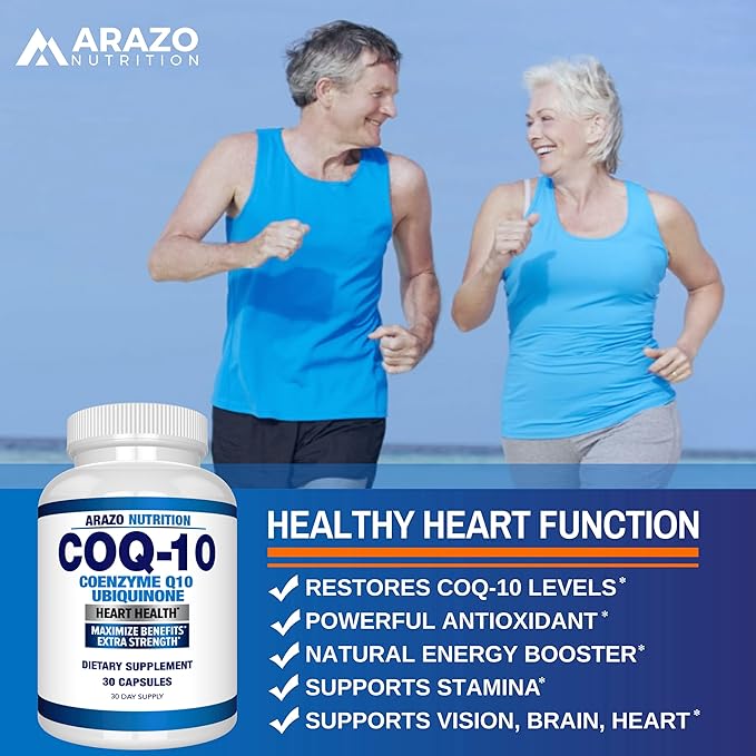 Arazo Nutrition CoQ10 Ubiquinone Coenzyme Q10-200mg Per Serving Maximum Strength Nutritional Supplement - High Absorption Capsules with No Soy