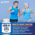 Arazo Nutrition CoQ10 Ubiquinone Coenzyme Q10-200mg Per Serving Maximum Strength Nutritional Supplement - High Absorption Capsules with No Soy