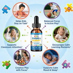Kids Focus and Attention Supplements with Phosphatidylserine, L-Theanine, Omega-3 & Magnesium Glycinate - Kids Brain Vitamins Liquid Drops - Supports Concentration, Memory, Sleep & Mood, Strawberry