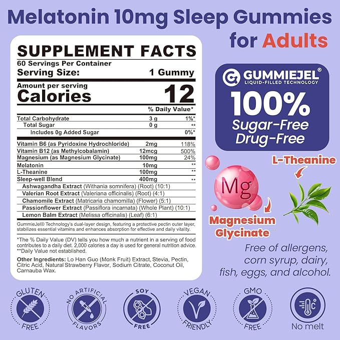 EnvyCure Melatonin Gummies 10mg 20mg with Magnesium for Adults | Drug Free | Sugar Free | L-Theanine, Ashwagandha, B6, B12, Lemon Balm & Chamomile, Supports Deep Relaxation, Sleep Aid, 120 Cts