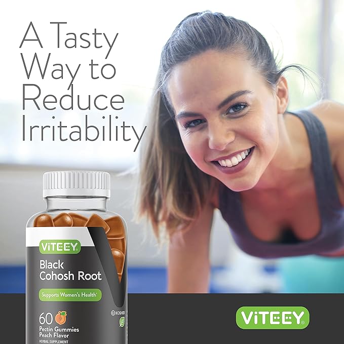 Viteey Black Cohosh Root Gummies - Menopause Relief for Hot Flashes and Night Sweats - Vegan, Gluten Free, Non-GMO - 60 Count