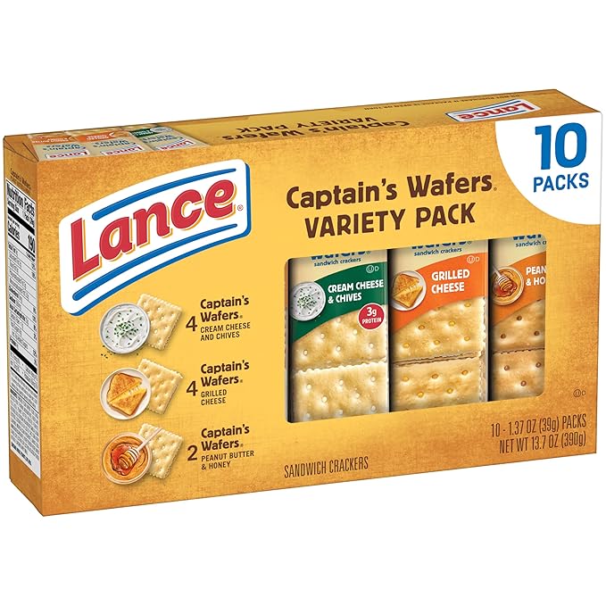 Lance Sandwich Crackers, Captain's Wafers, Variety Pack, 10 Individual Packs, 6 Sandwiches Each