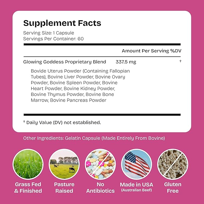 Female-Optimized Beef Organ Superfood (Beef Ovary Uterus, Liver, Kidney, Heart, & 6 More) - 100% Grass Fed & Finished, Pasture Raised Cattle, 3rd Party Tested - Nourish Your Inner Glow