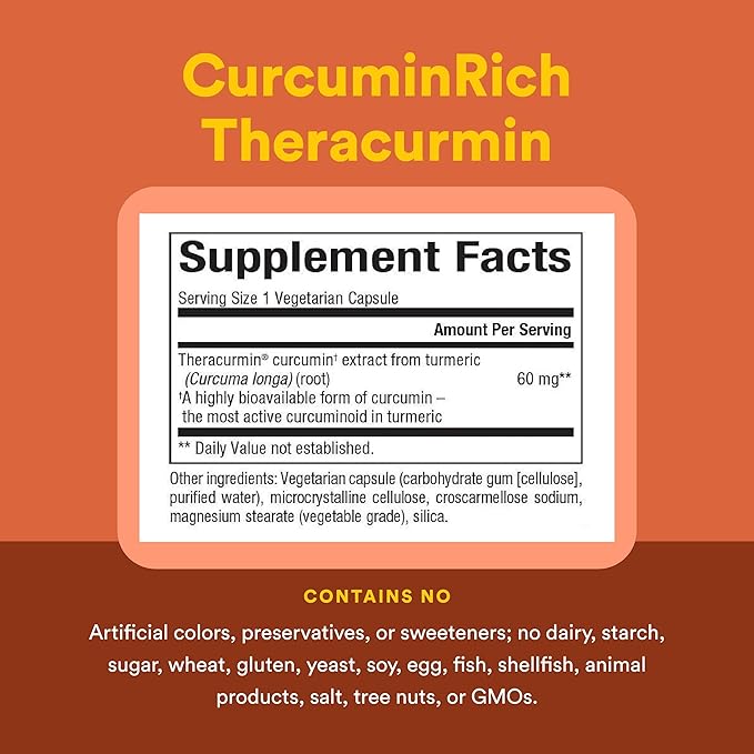 Natural Factors, CurcuminRich Double Strength Theracurmin, 60 mg, Just 1 Capsule Daily, Formulated for Superior Absorption, 30 Count (Pack of 1)
