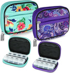 Serfeymi Weekly Travel Pill Organizer Pill Case for Purse with Removable 7 Day Pill Box, Fashionable Travel Medicine Organizer Pill Container for Medicine, Vitamin, Supplement - Green 01 + Purple 01