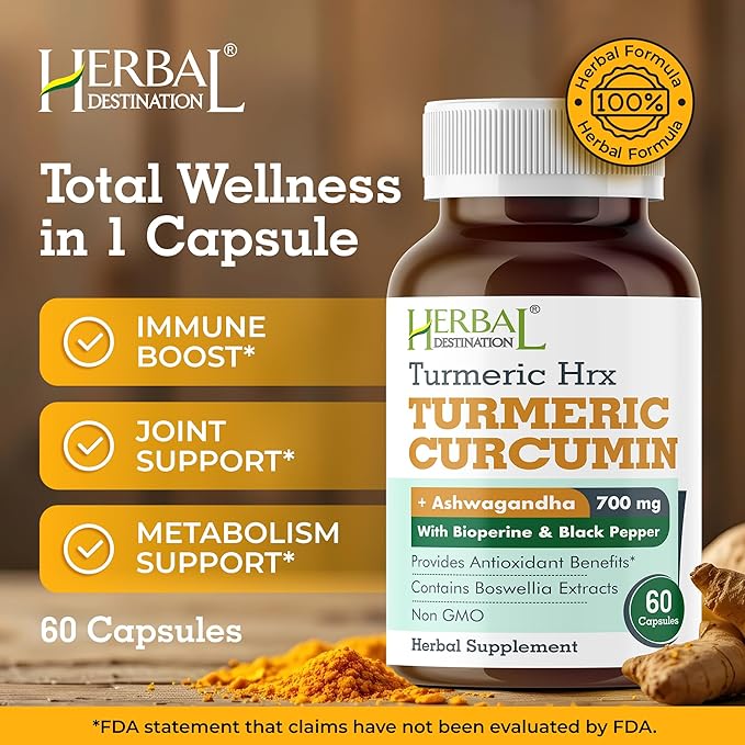 Turmeric Supplement Hrx- Immune Supplement, Metabolism Booster Joint Support Supplement with Turmeric Curcumin, Boswellia, Curcuma & Black Pepper Extract - 60 Capsules (Pack of 2)