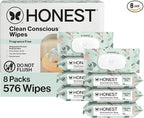 The Honest Company Baby Wipes for Sensitive Skin, Hypoallergenic, Fragrance-Free, Multi-Use, Geo Mood Design, 576 Count (6 Packs of 96)