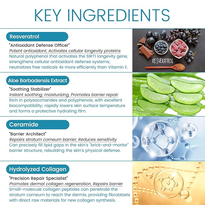 Resveratrol Wrinkle Cream, Skin Barrier Repair Face Moisturizer, Instant Soothing & Repairs Stratum Corneum Barrier, Enhances Moisture Retention, Reduces Sensitivity, Moisturizing and Hydrating Cream