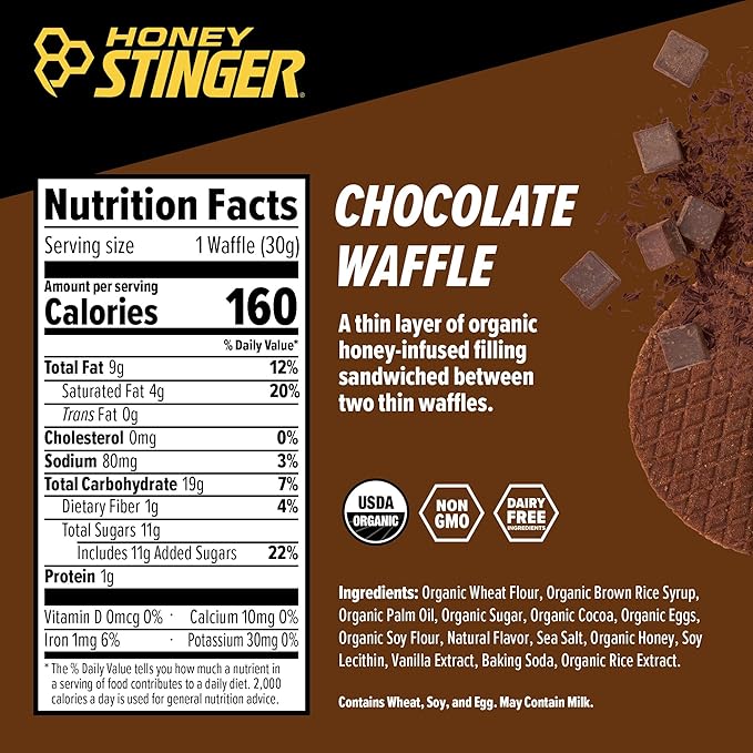 Honey Stinger Organic Chocolate Waffle, Energy Stroopwafel for Exercise, Endurance and Performance, Sports Nutrition for Home & Gym, Pre and Post Workout, 16.96 Ounces (Pack of 16)