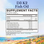 Vitalitown Vitamin D3 K2 with Fish Oil Omega-3 Supplements, 1000mg EPA DHA Omega 3 Fatty Acids from Fresh Wild Caught Fish, Support for Heart & Brain Health, 120 Softgels