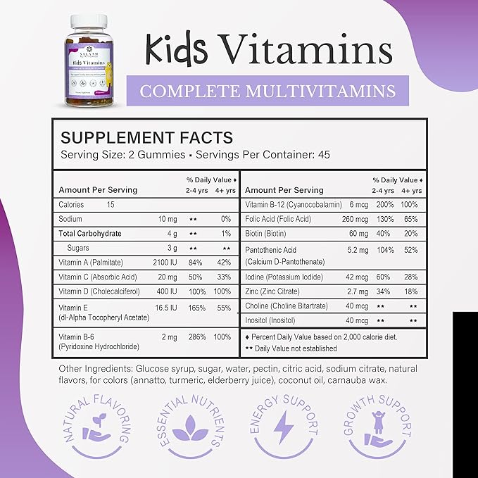 Salaam Nutritionals - Multivitamins, Multivitamins for Kids, Gummy Vitamins with 13 Essential Vitamins + Minerals, Bone and Immunity Support, 90 Count, 3 Packs