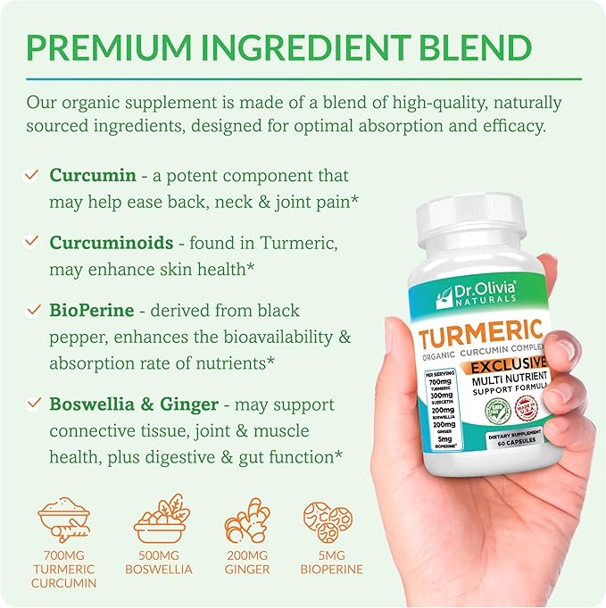 Organic Turmeric Curcumin Complex with Quercetin, Ginger and Boswellia - 60 Capsules