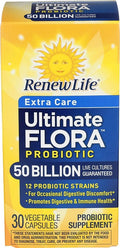 Renew Life Extra Care Digestive Probiotic Capsules, 50 Billion CFU Guaranteed, Daily Supplement Supports Immune, Digestive, Respiratory Health(1), L. Rhamnosus GG, Dairy, Soy and Gluten-Free, 30 Count