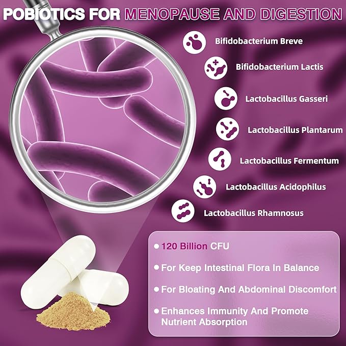 Menopause Supplements for Women, 120 Billion CFU Womens Probiotic, 13-in-1 Herbs Complex for Menopause Relief, Hormone Balance, Hot Flashes, Mood Swings, Night Sweats (60 Capsule)