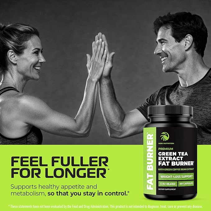 Green Tea Weight Loss Pills for Women & Men | 45% EGCG | Stomach Fat Burner, Metabolism Booster & Appetite Suppressant | Green Tea Fat Burner Diet Pills | Vegan Weight Loss Supplements | 60 Ct