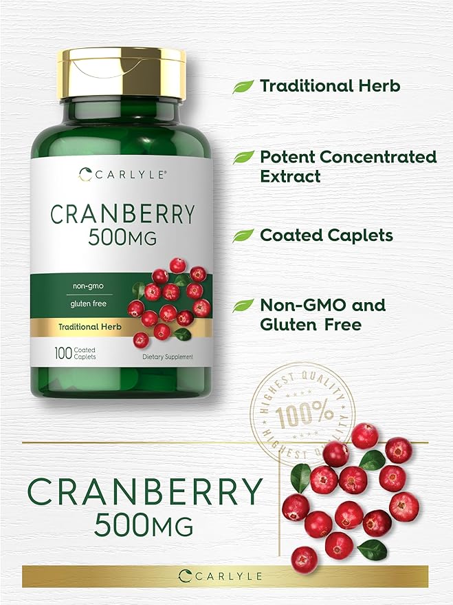 Carlyle Cranberry Pills | 100 Caplets | Non-GMO, Gluten Free Supplement for Women & Men