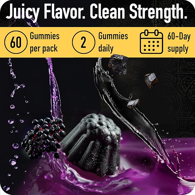 ad hoc 1100mg Gold Shilajit Gummies with Magnesium, Lions Mane, Rhodiola, Grape Seed - Himalayan Shilajit for Men Women, 85+ Trace Minerals & Fulvic Acid, Pure Shilajit for Energy Immune Support,60 Ct
