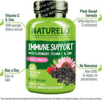 NATURELO Immune Support – Vitamin C, Elderberry, Zinc, Echinacea – Natural Immunity Boost w/Antioxidant, Herbal & Mineral Defense - 60 Vegan Capsules