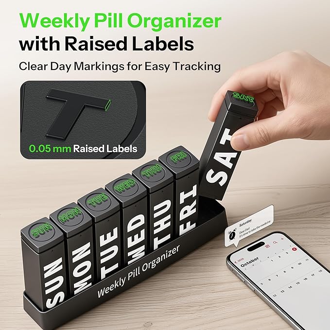 Betife Pill Organizer 3X a Day, Detachable Large Pill Box 7 Day, Daily 3 Times Pill Case, Travel Pill Container Holder, Weekly Medication Dispenser Pillbox for Vitamin Supplement Medicine（Black）