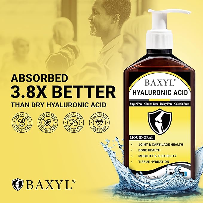 BAXYL® - Liquid Hyaluronic Acid for Joint Relief Supplement (Vegan, Gluten-Free, Non-GMO, Patented Oral MHB3) | 6 Oz, 36 Day Supply (2, 6 Fl Oz)