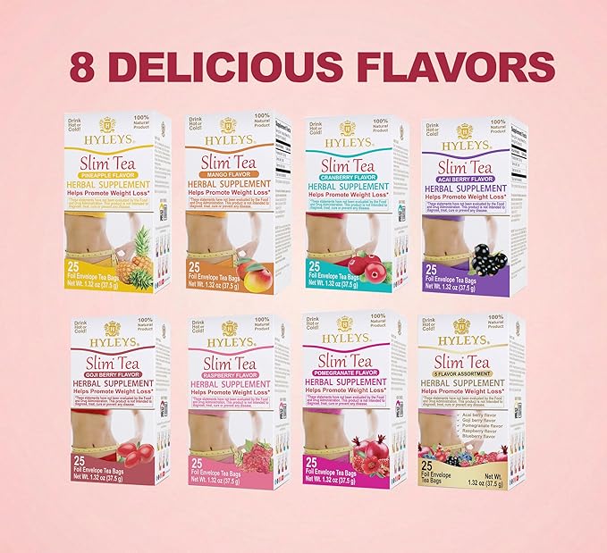 Hyleys Slim Tea Acai Berry Flavor - Weight Loss Herbal Supplement Cleanse and Detox - 25 Tea Bags (6 Pack)