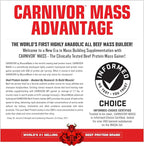 MuscleMeds Carnivor Mass Gainer Beef Protein Isolate Shake, 50 Grams Protein, 125 Grams Carbs, 0 Fat, 0 Sugar, Lactose Free, ChocolateFudge, 6 Pound