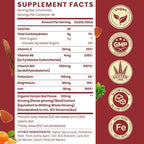 Sapotax Korean Red Panax Ginseng Supplement Gummies - Iron Supplements for Women & Men - Iron Gummies with Vitamin C, B6, B12, Potassium & Magnesium, Vegan - 90 Count