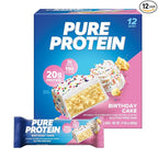 Pure Protein Birthday Cake Protein Bars – 20g Protein, 3g Sugar, 190 Calories (12 count) Low Sugar* High Protein Snack - Gluten Free - Perfect for a Healthy Snack