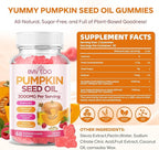 Pumpkin Seed Oil Gummies with Saw Palmetto, Organic Pumpkin Seed Oil Supplement, High-Purity Extract for Hair Growth, Skin Health, & Immune Support, Raspberry Flavor, 60 Count
